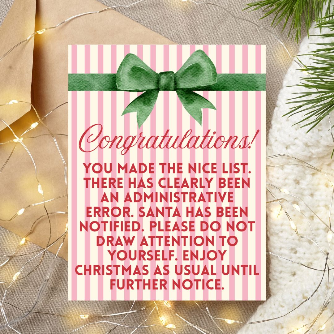 Nice List Administrative Error Funny Christmas Card