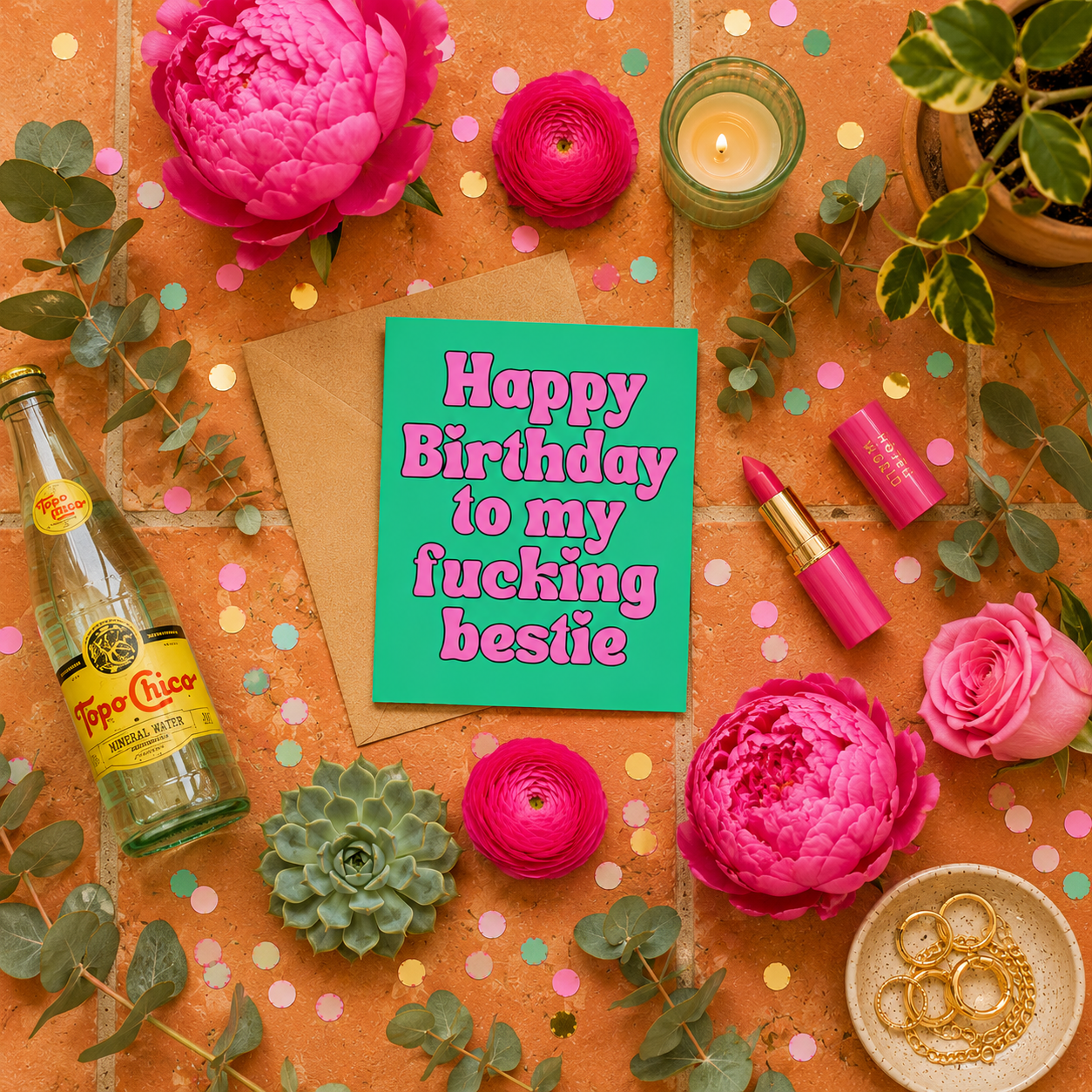 Funny Birthday Card for Best Friend — Happy Birthday to My Fucking Bestie A2 Card