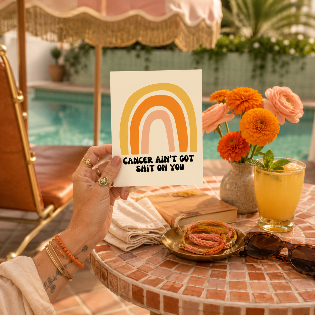 Funny Cancer Encouragement Card — Cancer Ain't Got Shit on You A2 Card