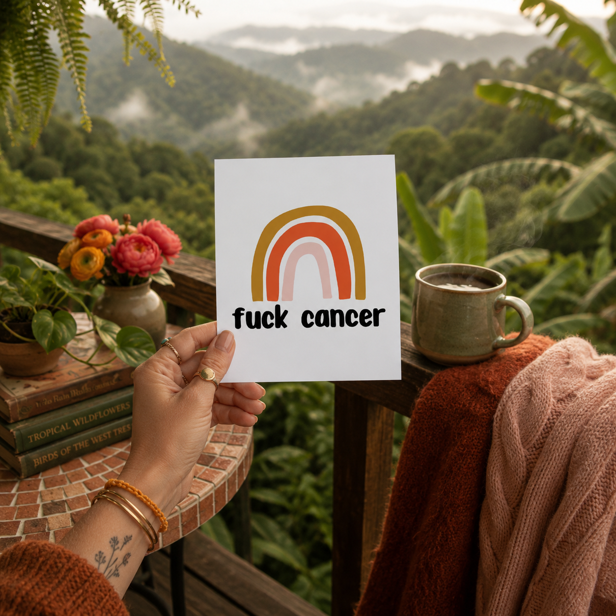 Funny Cancer Support Card — Fuck Cancer Rainbow A2 Card