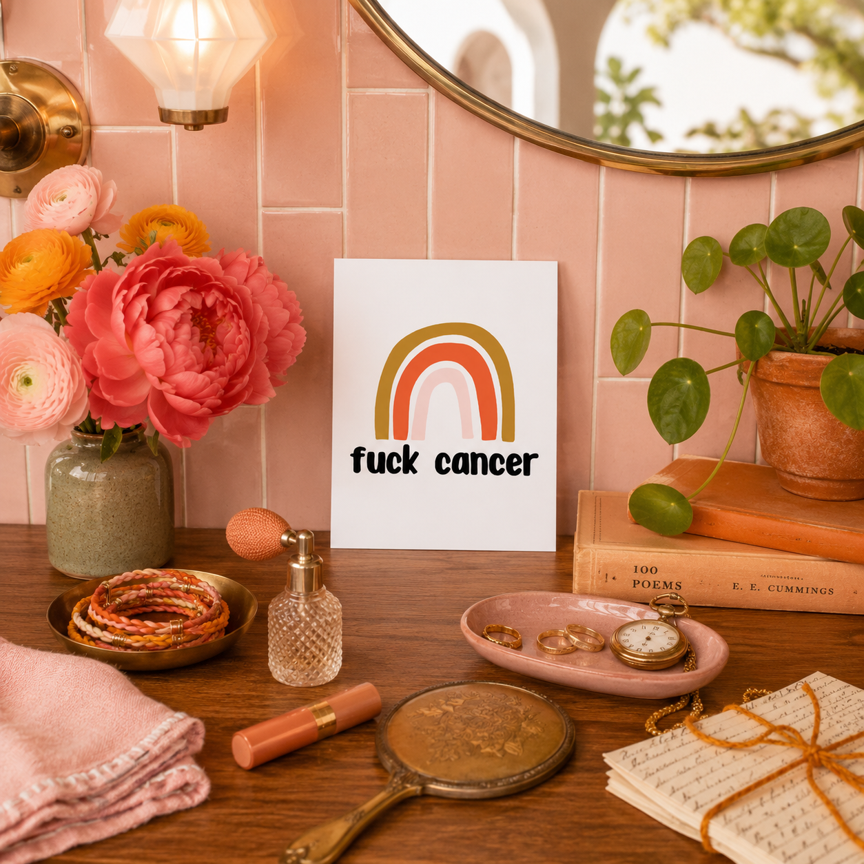 Funny Cancer Support Card — Fuck Cancer Rainbow A2 Card