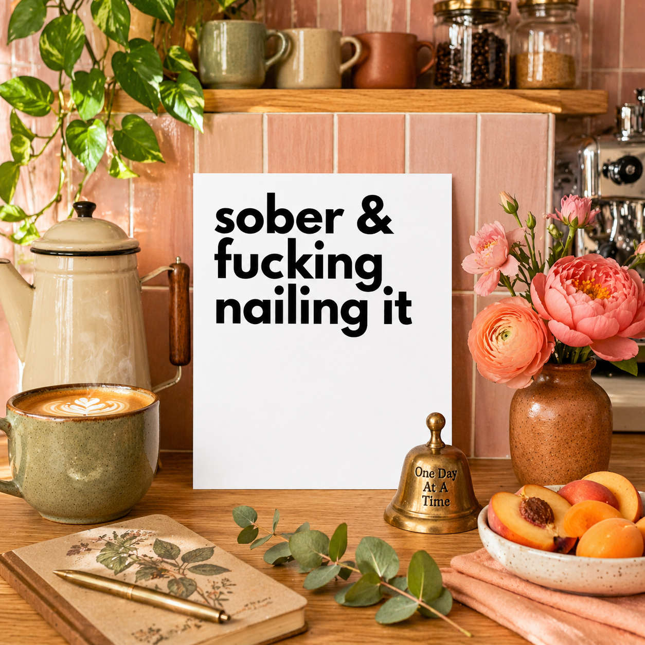 Funny Sobriety Card — Sober and Fucking Nailing It A2 Card