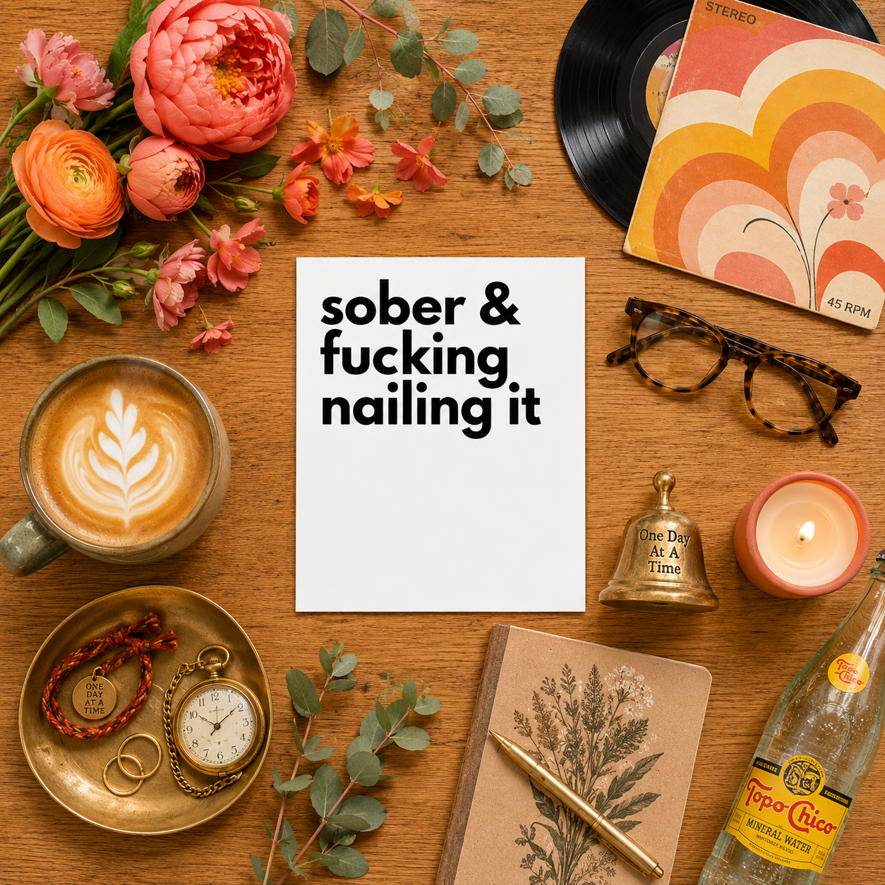 Funny Sobriety Card — Sober and Fucking Nailing It A2 Card