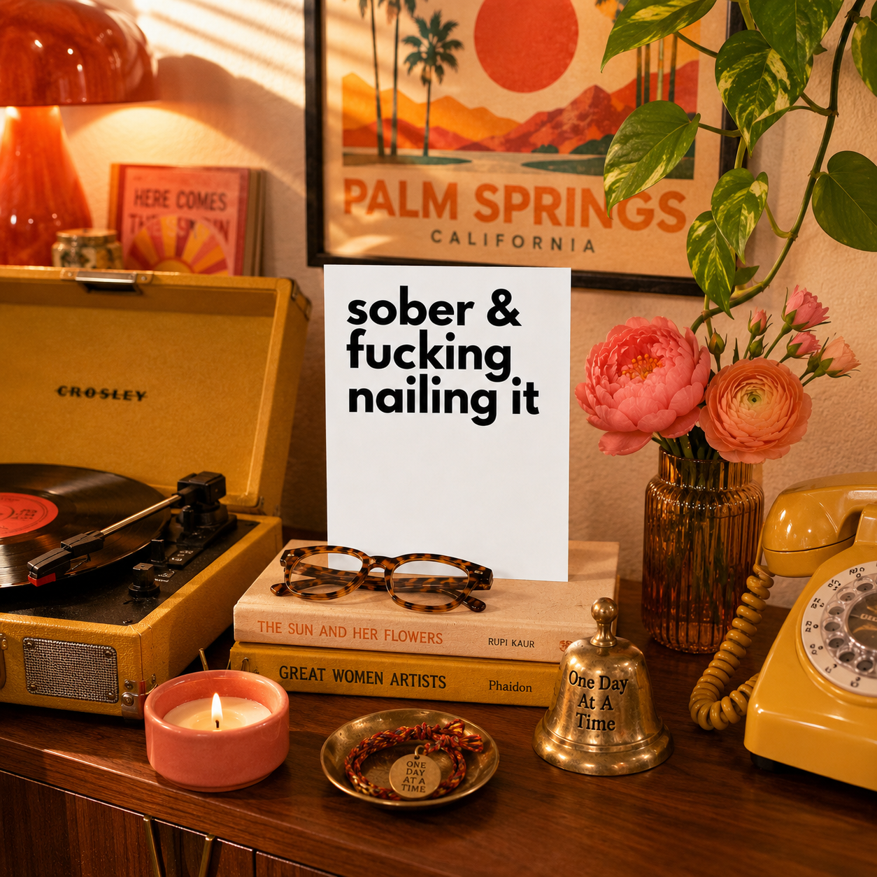 Funny Sobriety Card — Sober and Fucking Nailing It A2 Card