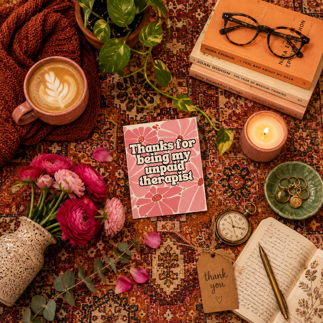 Funny Thank You Card for Best Friend — Unpaid Therapist A2 Card