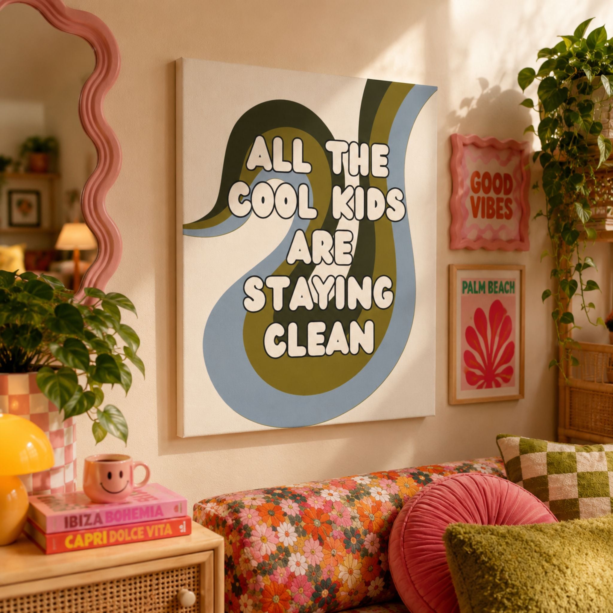 "All The Cool Kids Are Staying Clean" Retro Recovery Canvas Wall Art