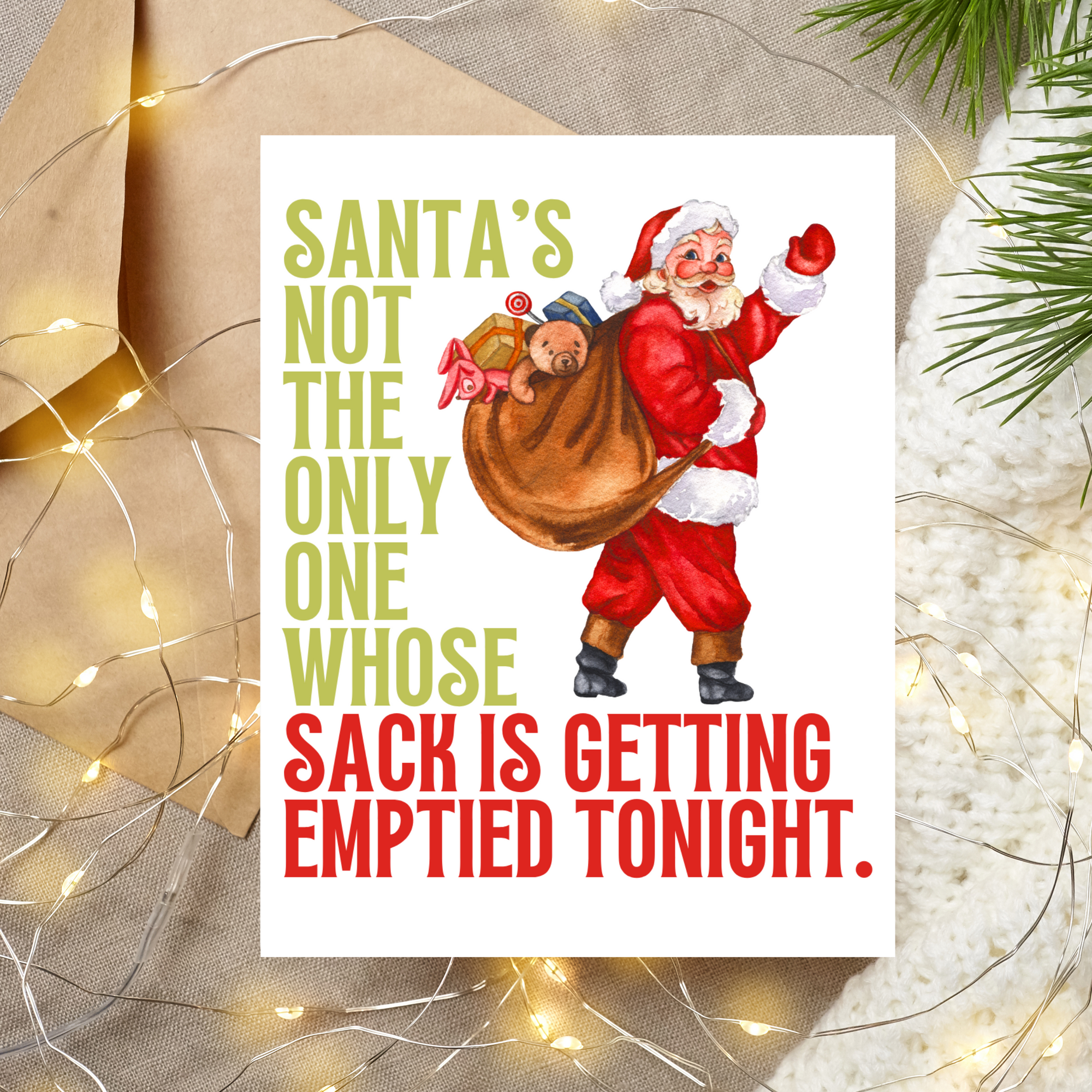 Naughty Santa Sack Christmas Card