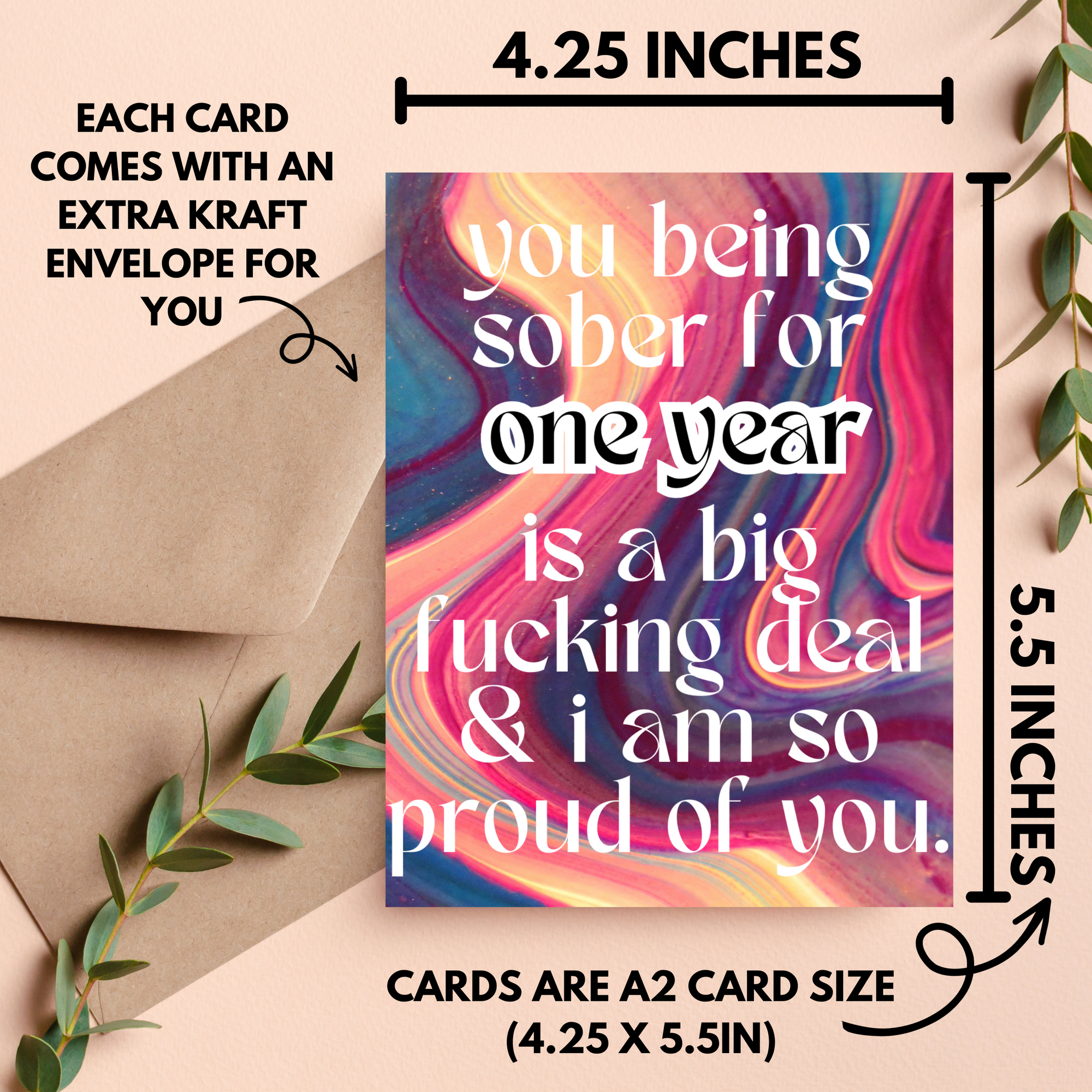 One Year Sober Card for Women, Men
