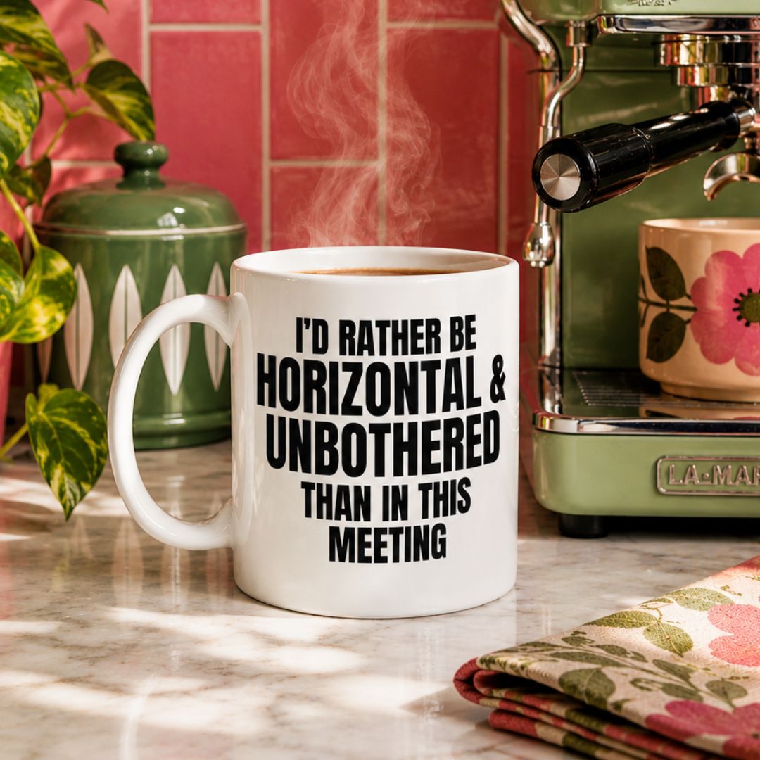I'd Rather Be Horizontal and Unbothered Than in This Meeting, Funny Office Mug