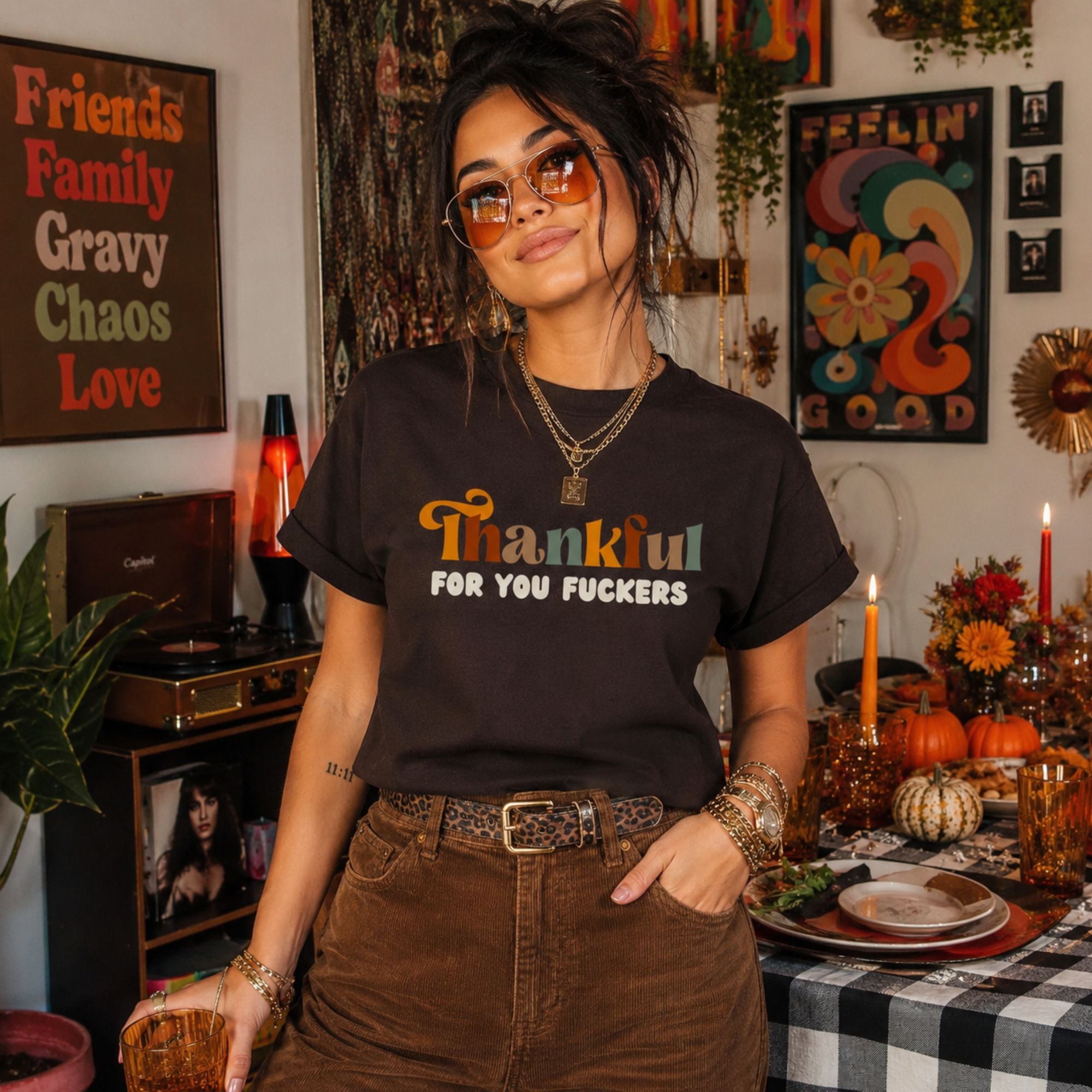 Funny Friendsgiving T-Shirt — Thankful for You Fuckers Bella Canvas Tee
