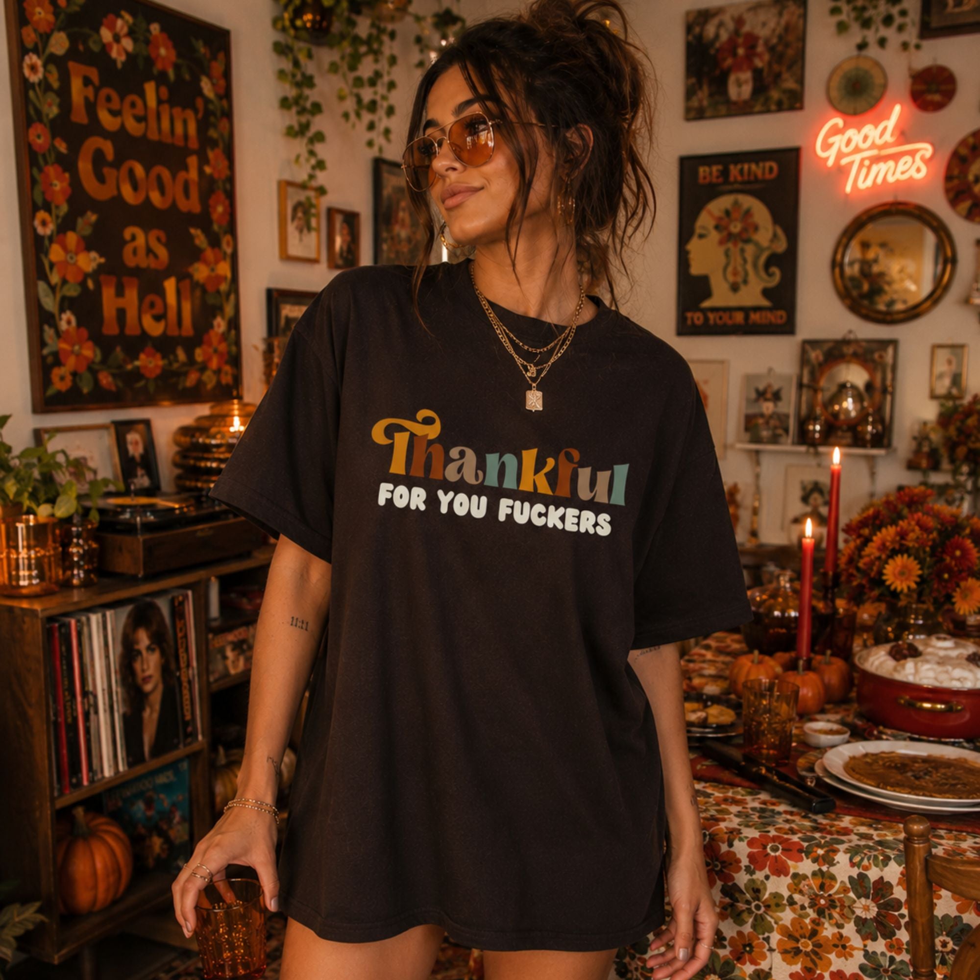 Funny Friendsgiving T-Shirt — Thankful for You Fuckers Bella Canvas Tee