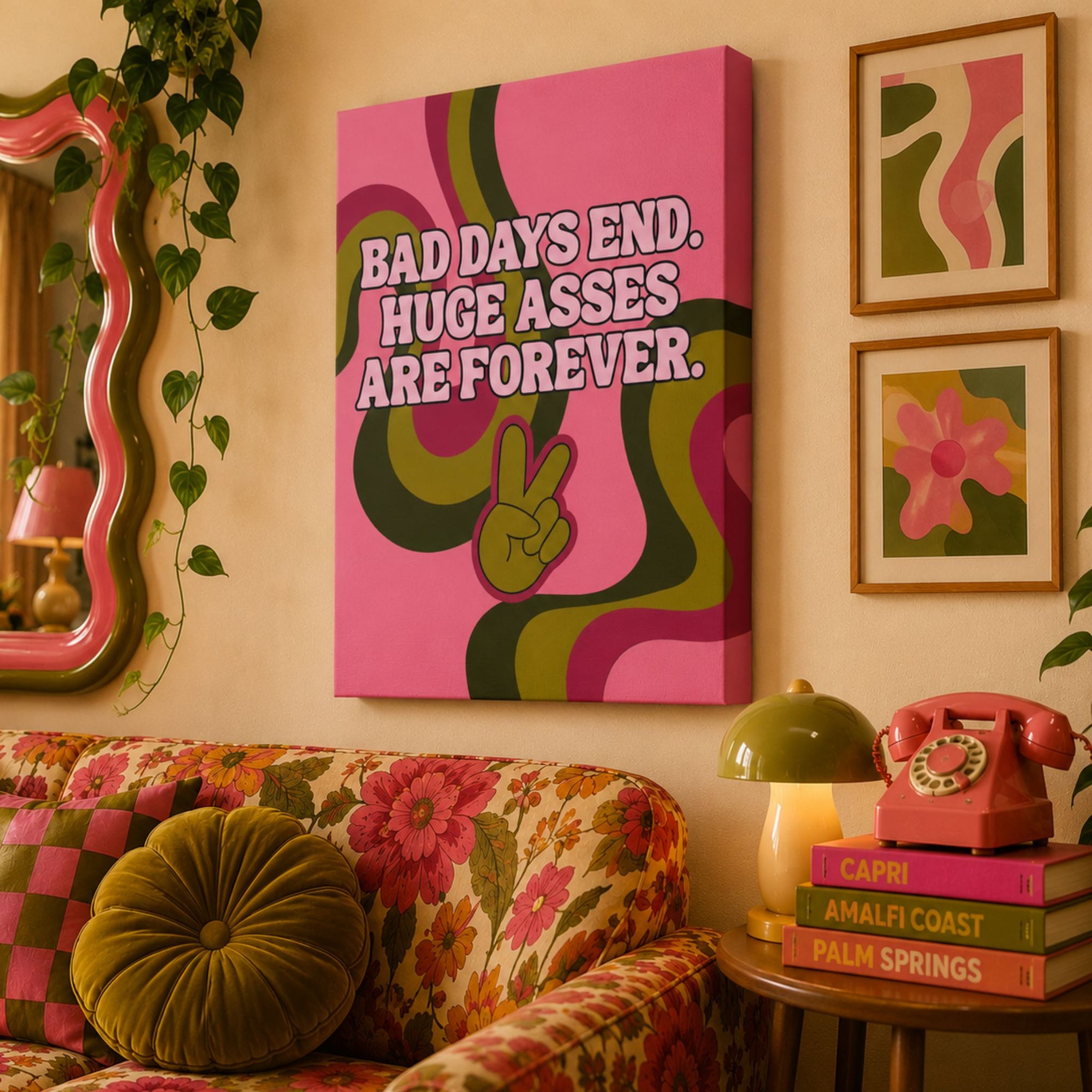 "Bad Days End. Huge Asses Are Forever." Funny Retro Canvas Wall Art