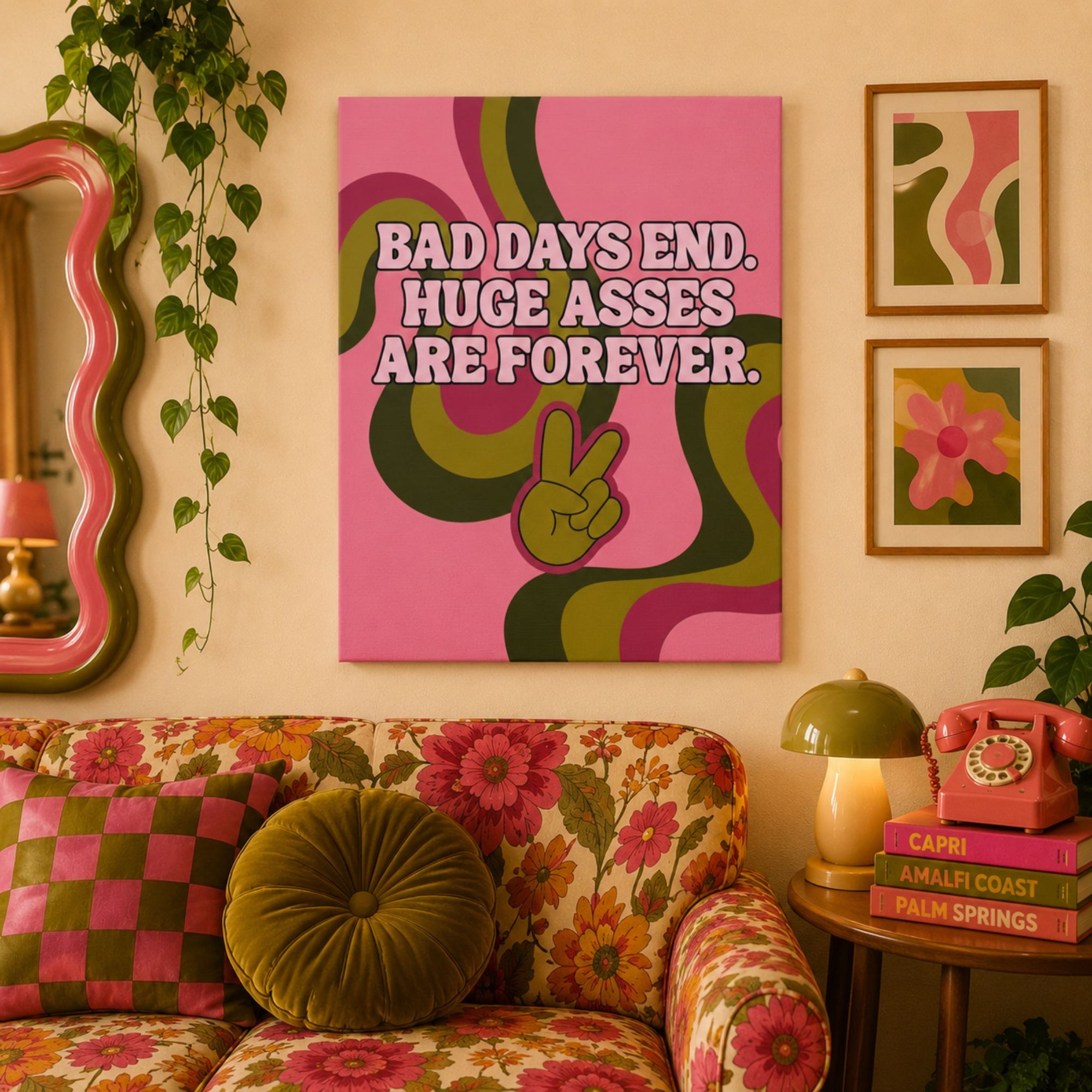 "Bad Days End. Huge Asses Are Forever." Funny Retro Canvas Wall Art