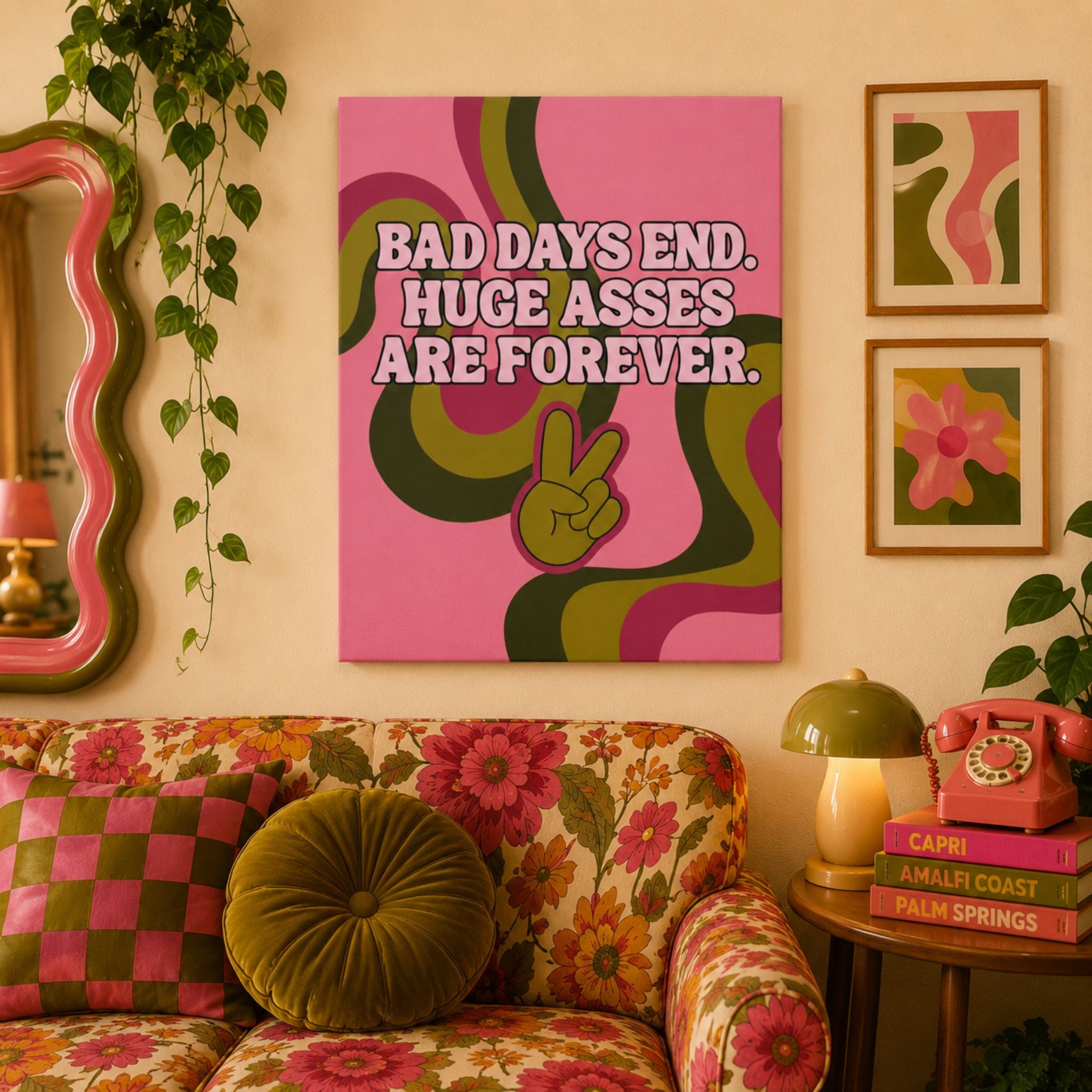 "Bad Days End. Huge Asses Are Forever." Funny Retro Canvas Wall Art