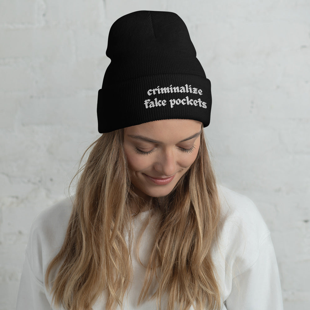 Criminalize Fake Pockets Black Cuffed Beanie