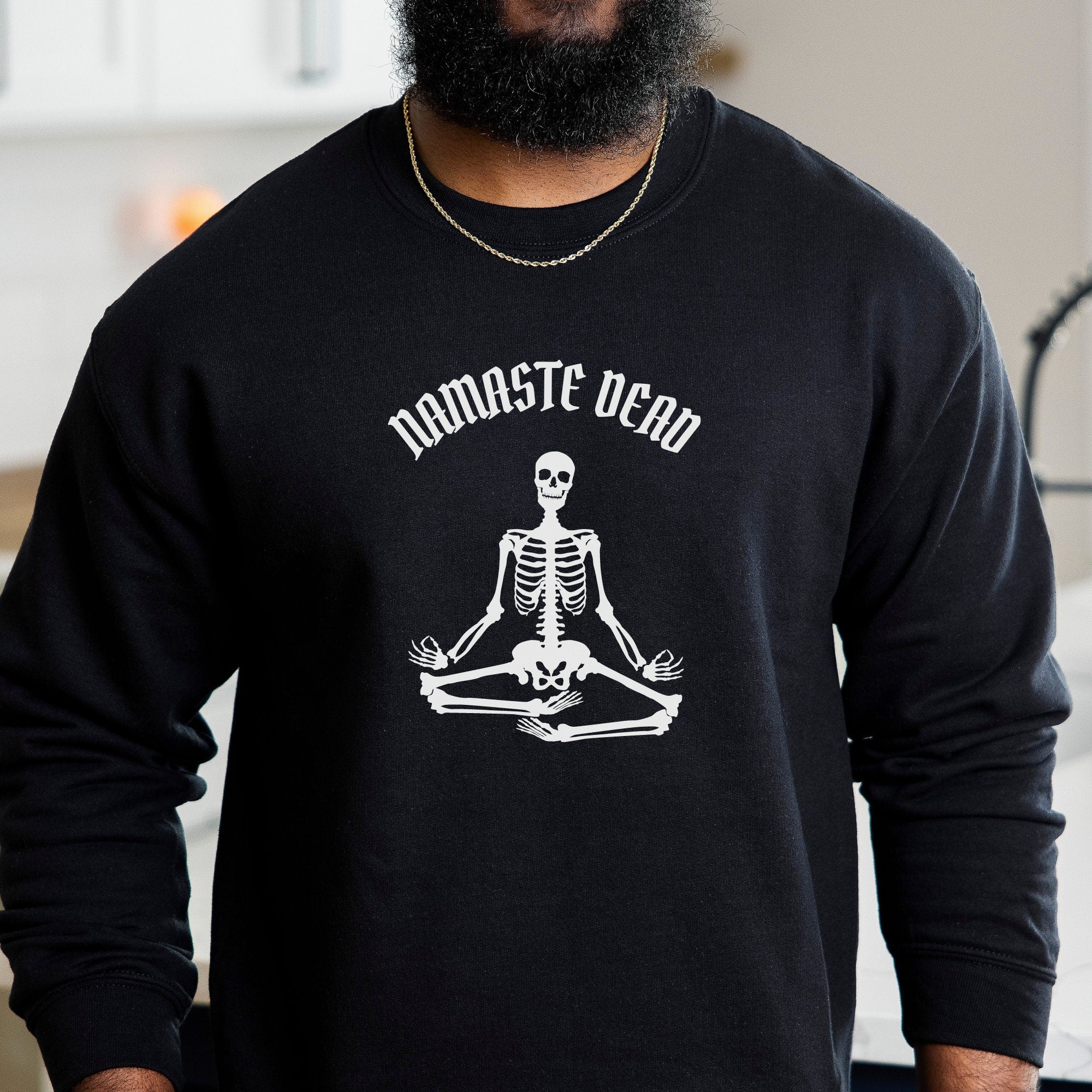 Namaste Dead Crewneck Sweatshirt | Meditating Skeleton | Namaste Sweatshirt | Funny Halloween Sweatshirt for Her | Cute Halloween Shirts